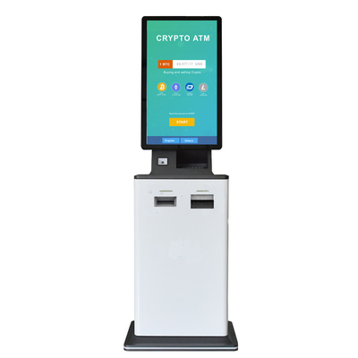 Hunghui 21.5 inçlik kendi kendine hizmet Bitcoin ATM Fatura Ödemesi Kiosk Yerde duruyor